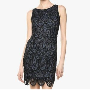 Pisarro Nights Beaded Sequin Scalloped Mini Dress Cocktail Prom